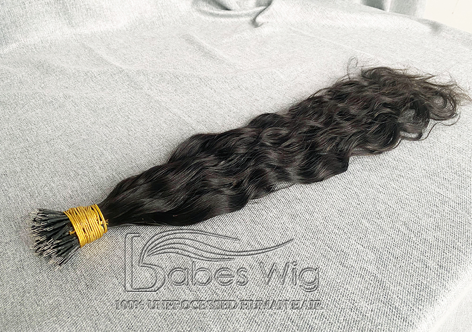 Human Hair  Nano ring hair extensions 1 gram per strand Brazilian Curly human hair nano ring Microbead Hair extensions-BabesWIG