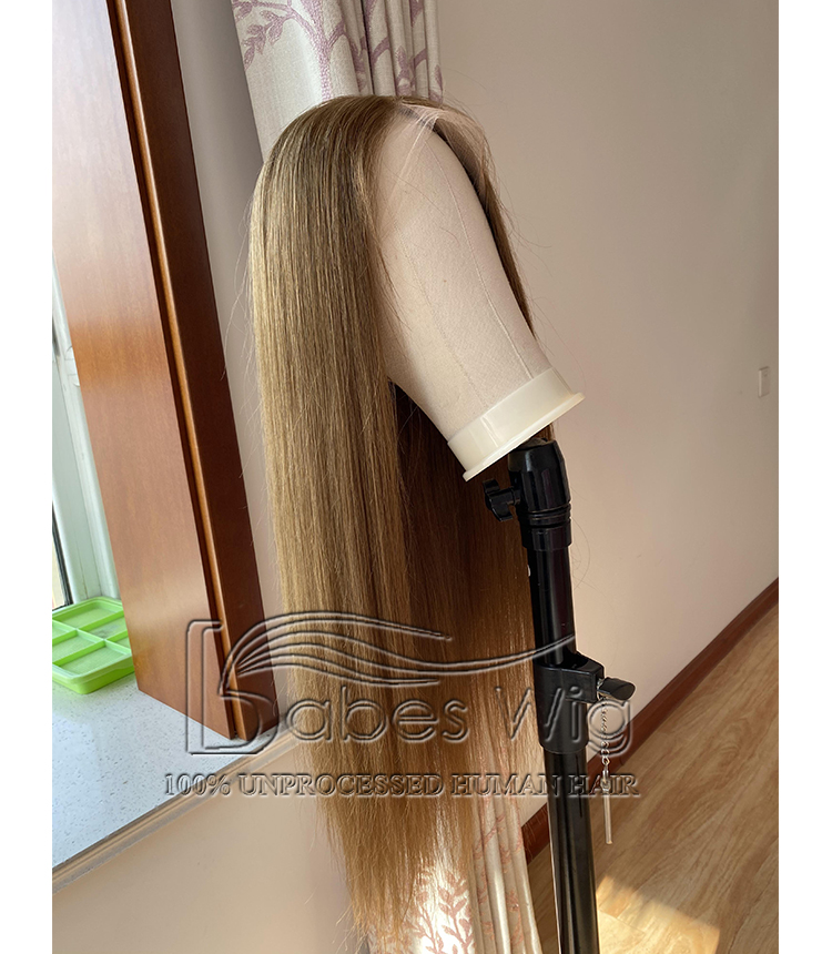 Soft Long Silky Straight Light Brown 100%Virgin Human Hair  Lace Front Wigs for White Women Lace Wig Bleached Knots-BabesWIG
