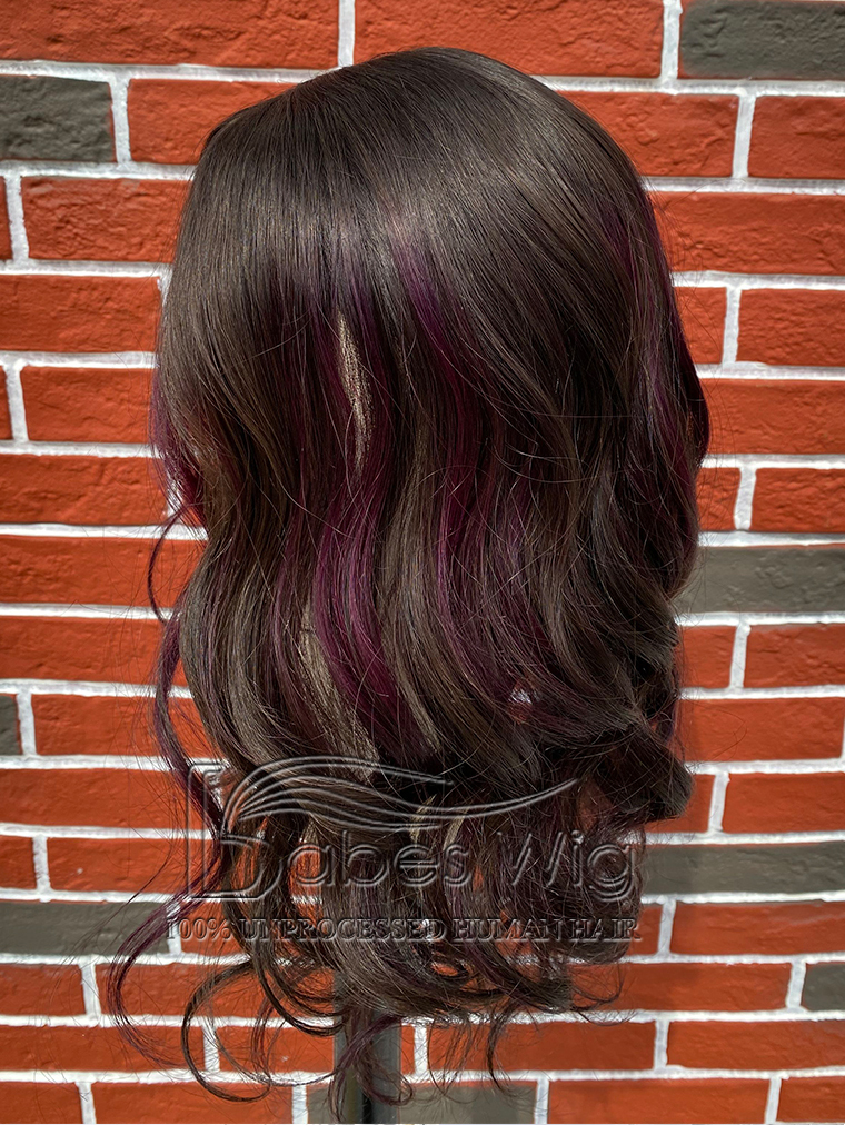 Dark Brown Hair with Purple Highlights  9*9 Silk Top Human Hair Topper Best Hair Silk Base Toppers for Women