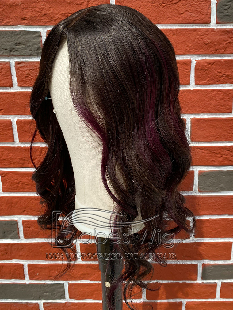 Dark Brown Hair with Purple Highlights  9*9 Silk Top Human Hair Topper Best Hair Silk Base Toppers for Women