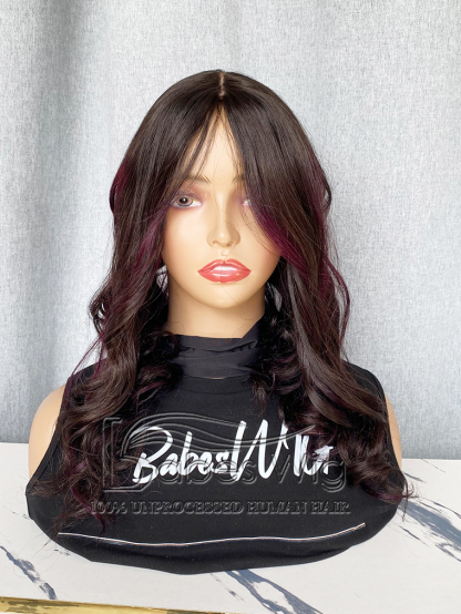 Dark Brown Hair with Purple Highlights  9*9 Silk Top Human Hair Topper Best Hair Silk Base Toppers for Women