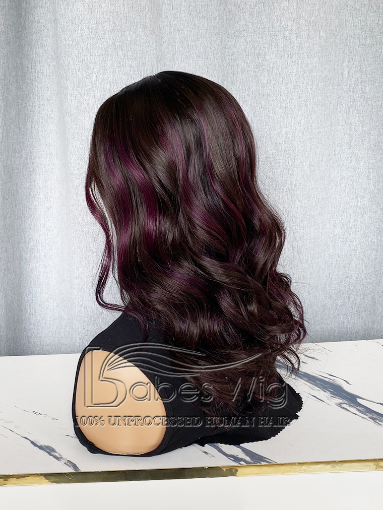 Dark Brown Hair with Purple Highlights  9*9 Silk Top Human Hair Topper Best Hair Silk Base Toppers for Women