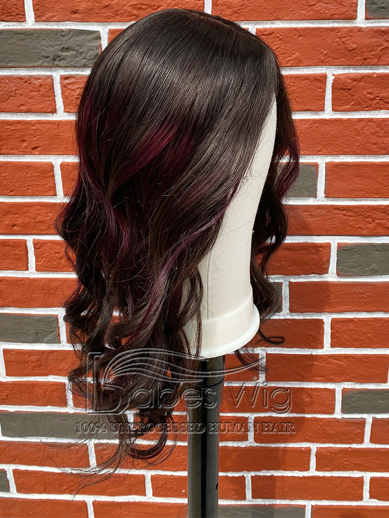 Dark Brown Hair with Purple Highlights  9*9 Silk Top Human Hair Topper Best Hair Silk Base Toppers for Women