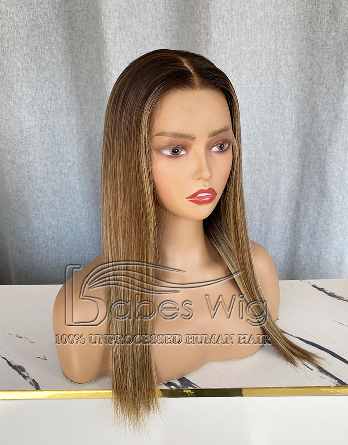Blonde Balayge Straight Best Human Hair Silk Top Lace Front Wig 