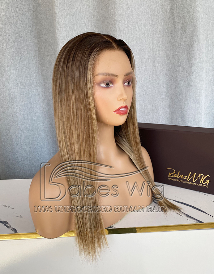 Blonde Balayge Straight Best Human Hair Silk Top Lace Front Wig 