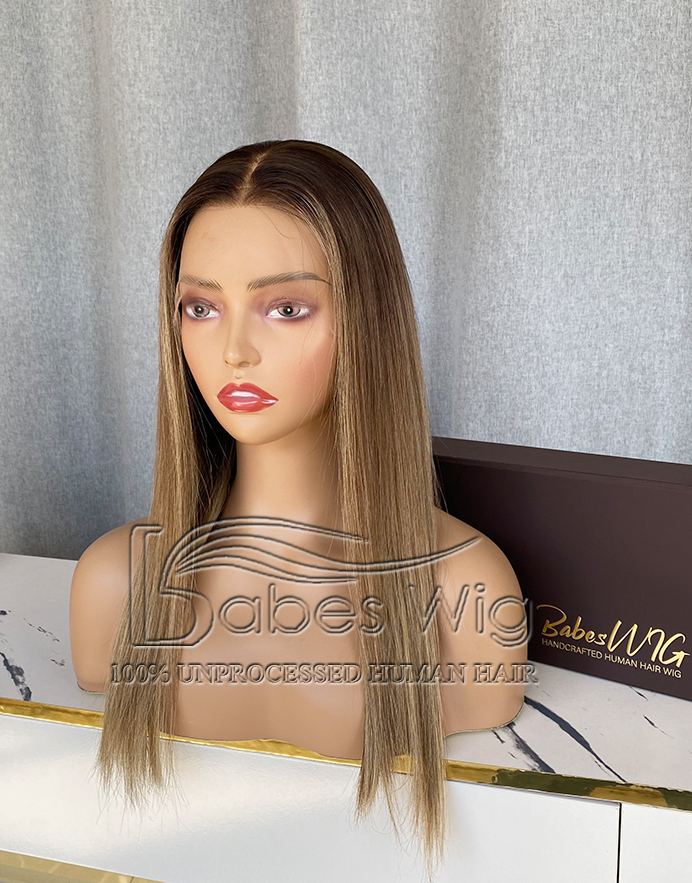 Blonde Balayge Straight Best Human Hair Silk Top Lace Front Wig 
