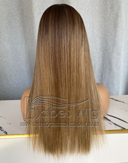 Blonde Balayge Straight Best Human Hair Silk Top Lace Front Wig 