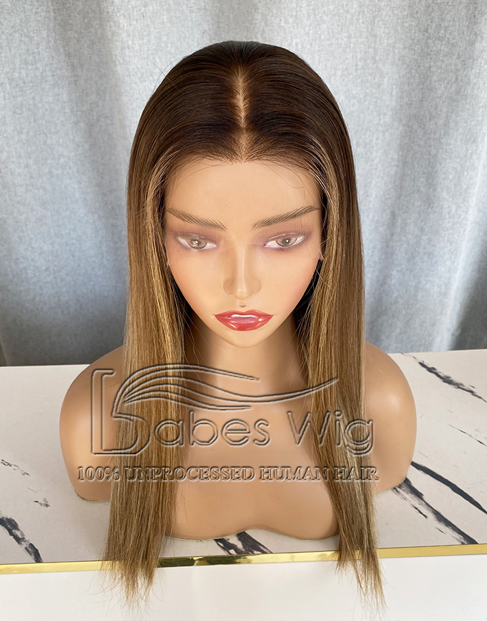 Blonde Balayge Straight Best Human Hair Silk Top Lace Front Wig 