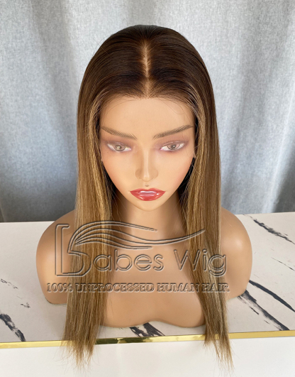 Blonde Balayge Straight Best Human Hair Silk Top Lace Front Wig 