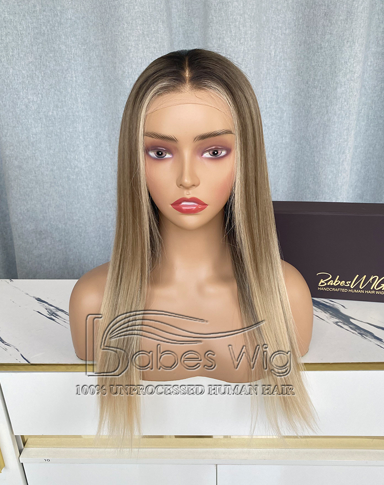 Custom 13×6 Lace Front Wig 100% Virgin Human hair Wigs – Silky Straight Balayage with Face-Framing