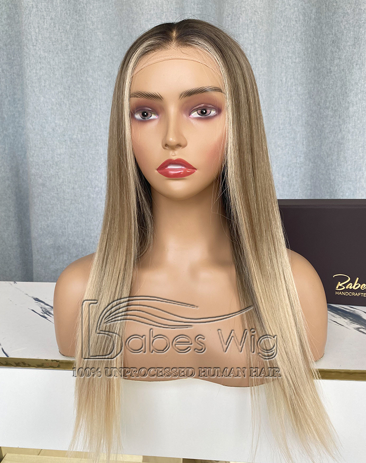 Custom 13×6 Lace Front Wig 100% Virgin Human hair Wigs – Silky Straight Balayage with Face-Framing