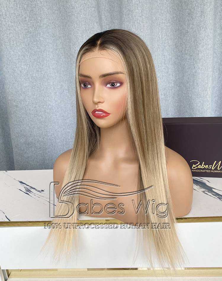 Custom 13×6 Lace Front Wig 100% Virgin Human hair Wigs – Silky Straight Balayage with Face-Framing