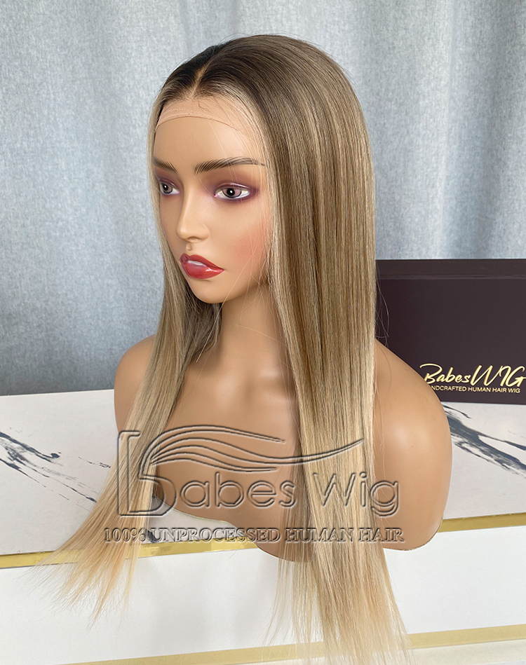 Custom 13×6 Lace Front Wig 100% Virgin Human hair Wigs – Silky Straight Balayage with Face-Framing