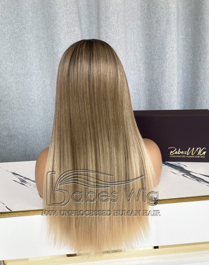 Custom 13×6 Lace Front Wig 100% Virgin Human hair Wigs – Silky Straight Balayage with Face-Framing