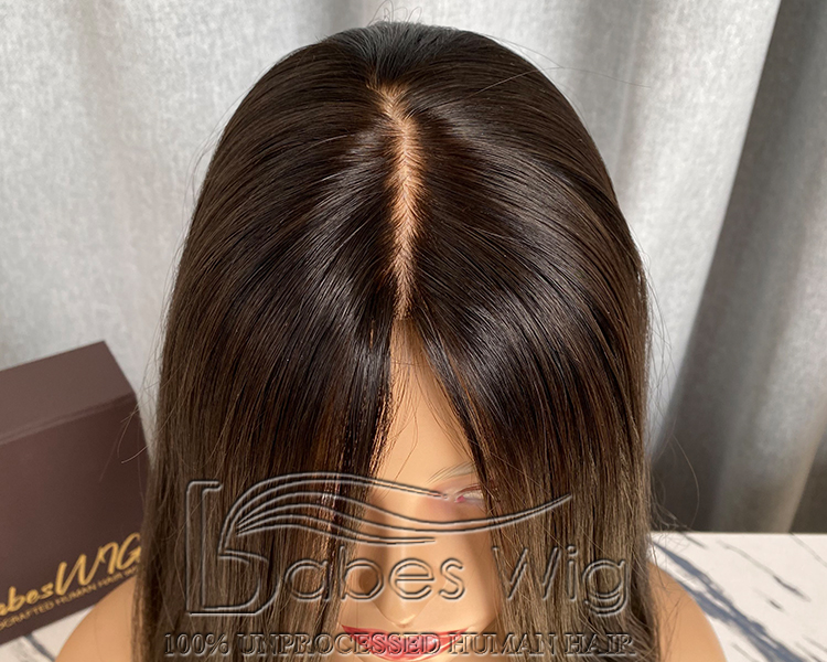 9x9 Cap Brunette Brown Straight Best Remy Human Hair Silk Top Topper for Women