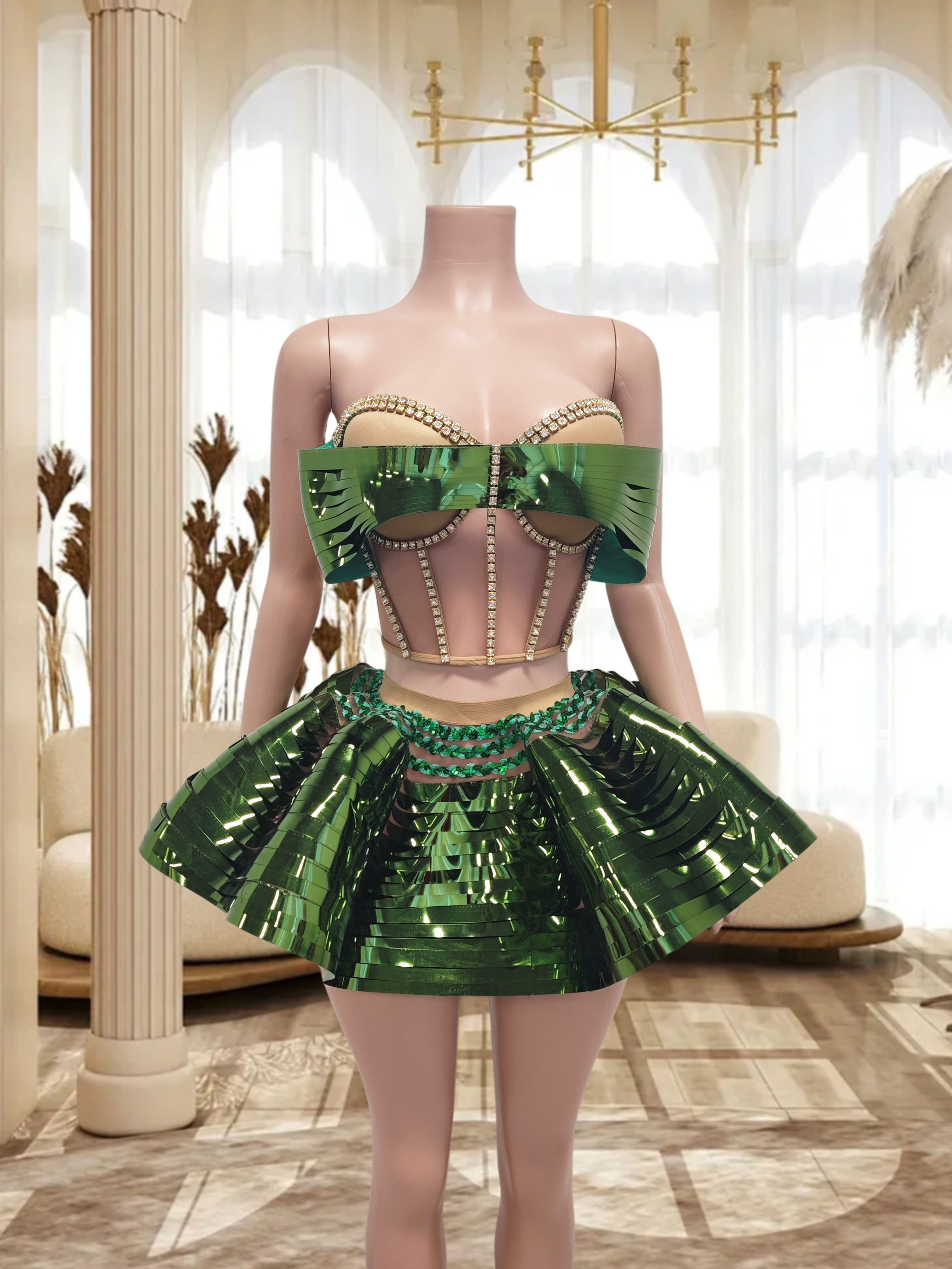 Green Sequin Strapless Mini Set