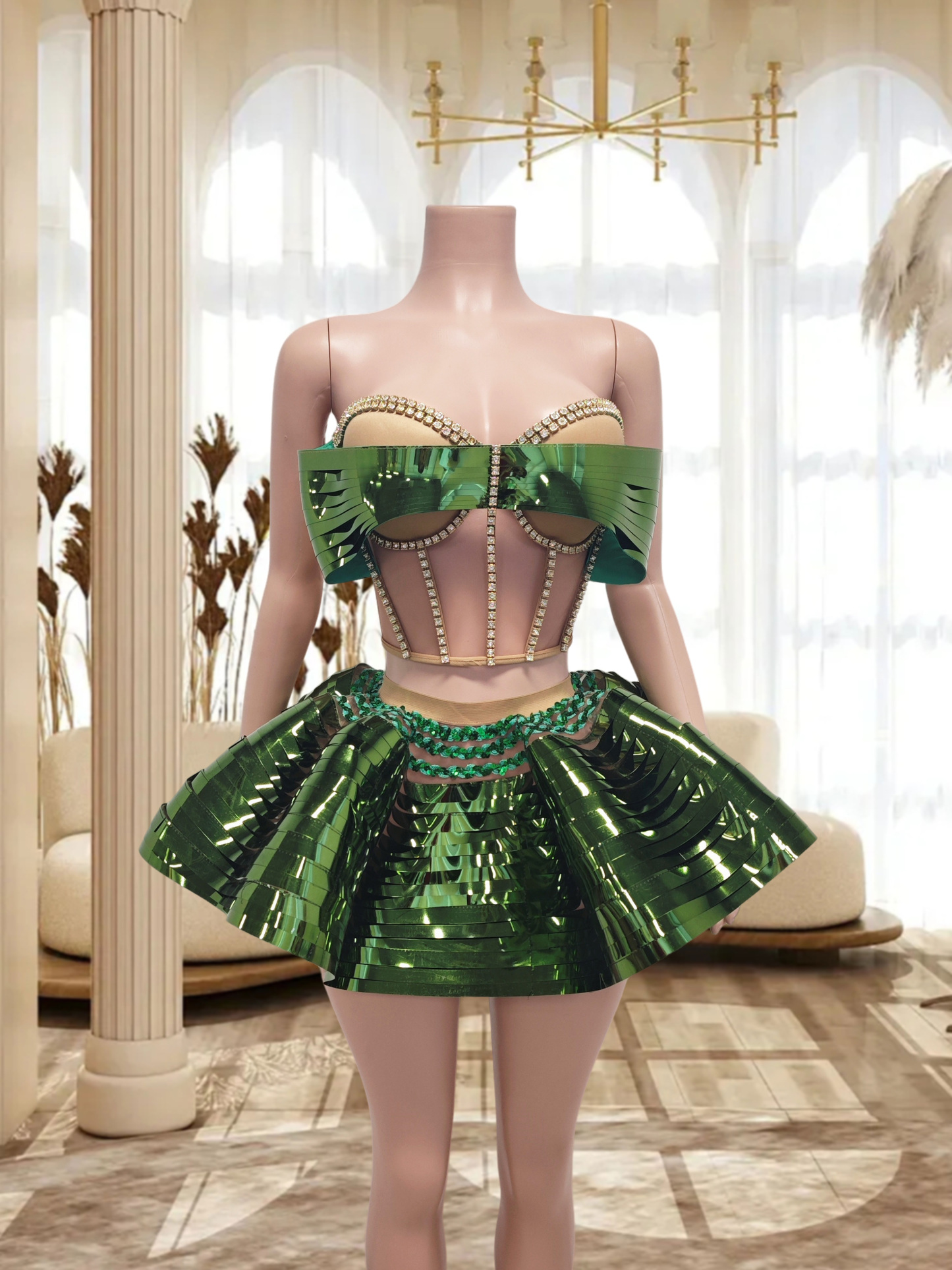 Green Sequin Strapless Mini Set | Angellavish