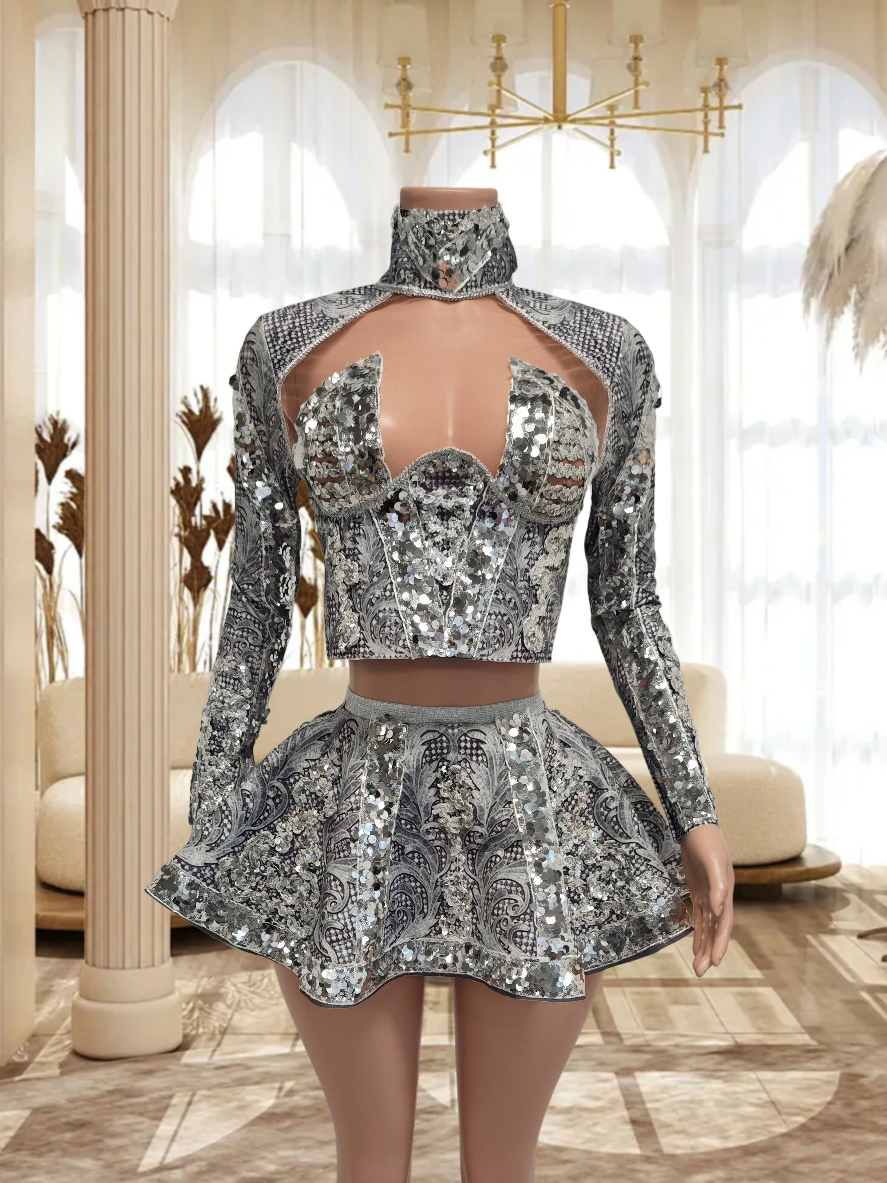 Silver Cut Out Sequins Mini Set