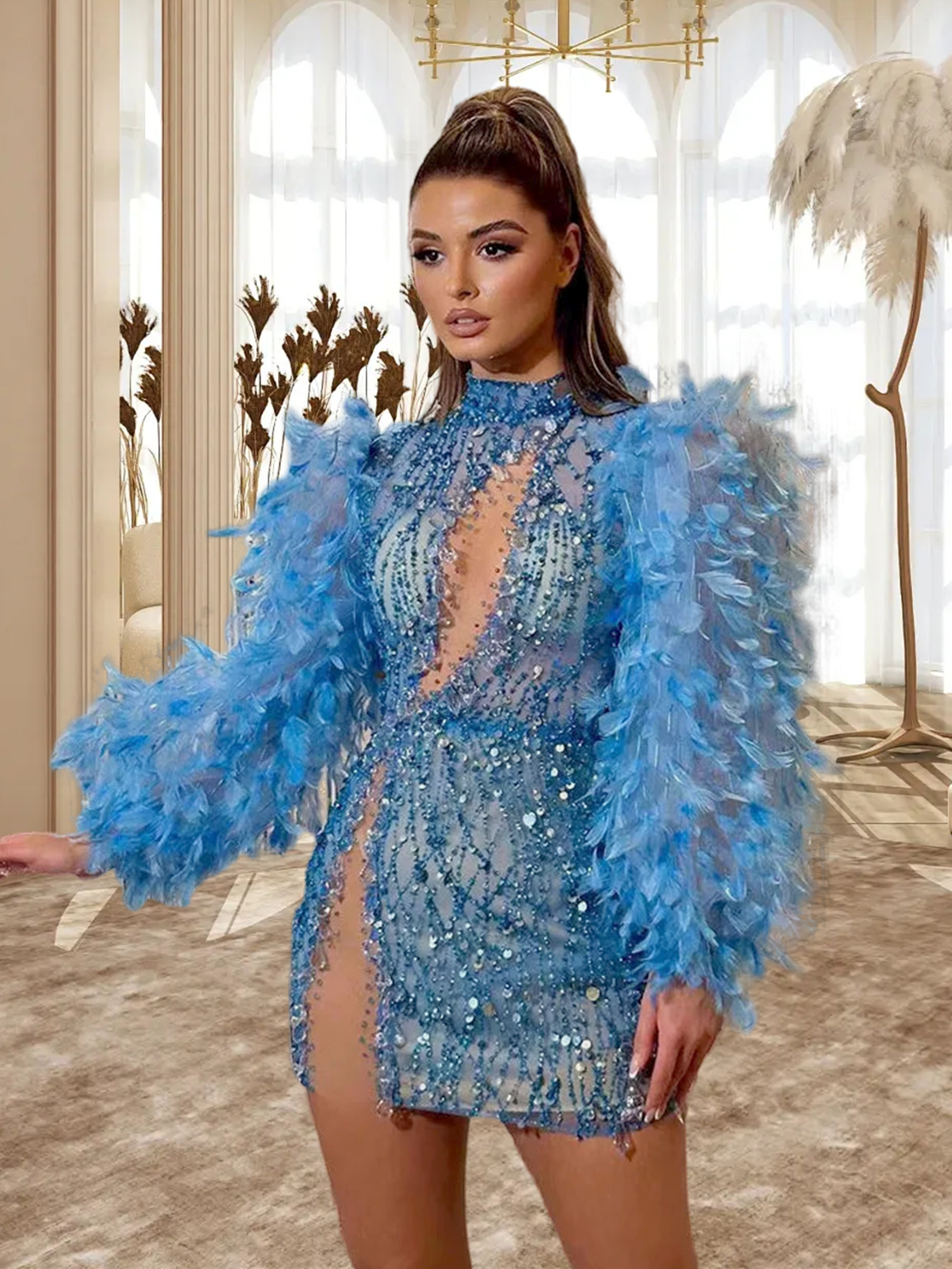 Sky Blue Bodycon Dress HT896