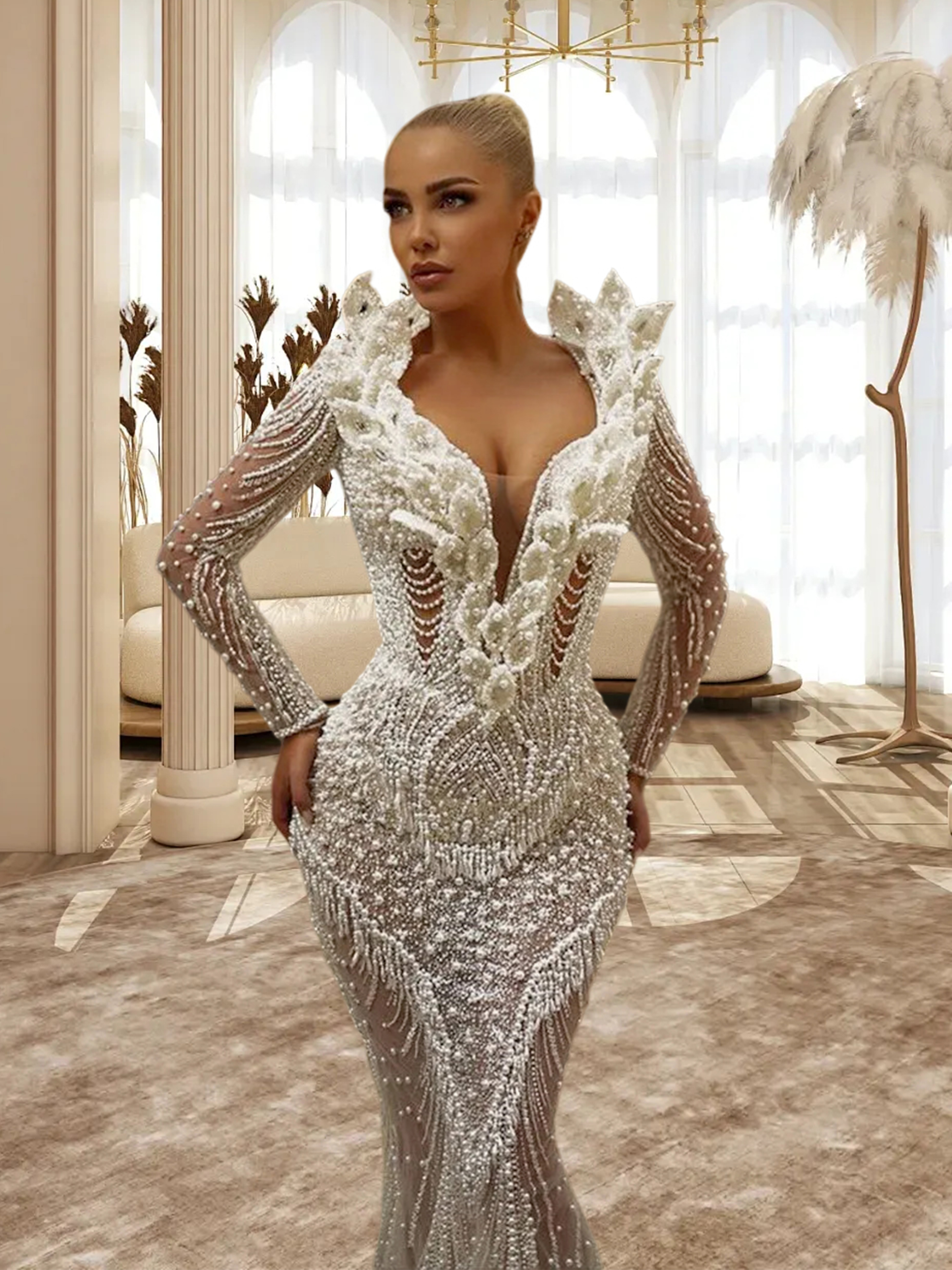 Apricot White Bodycon Dress HT993