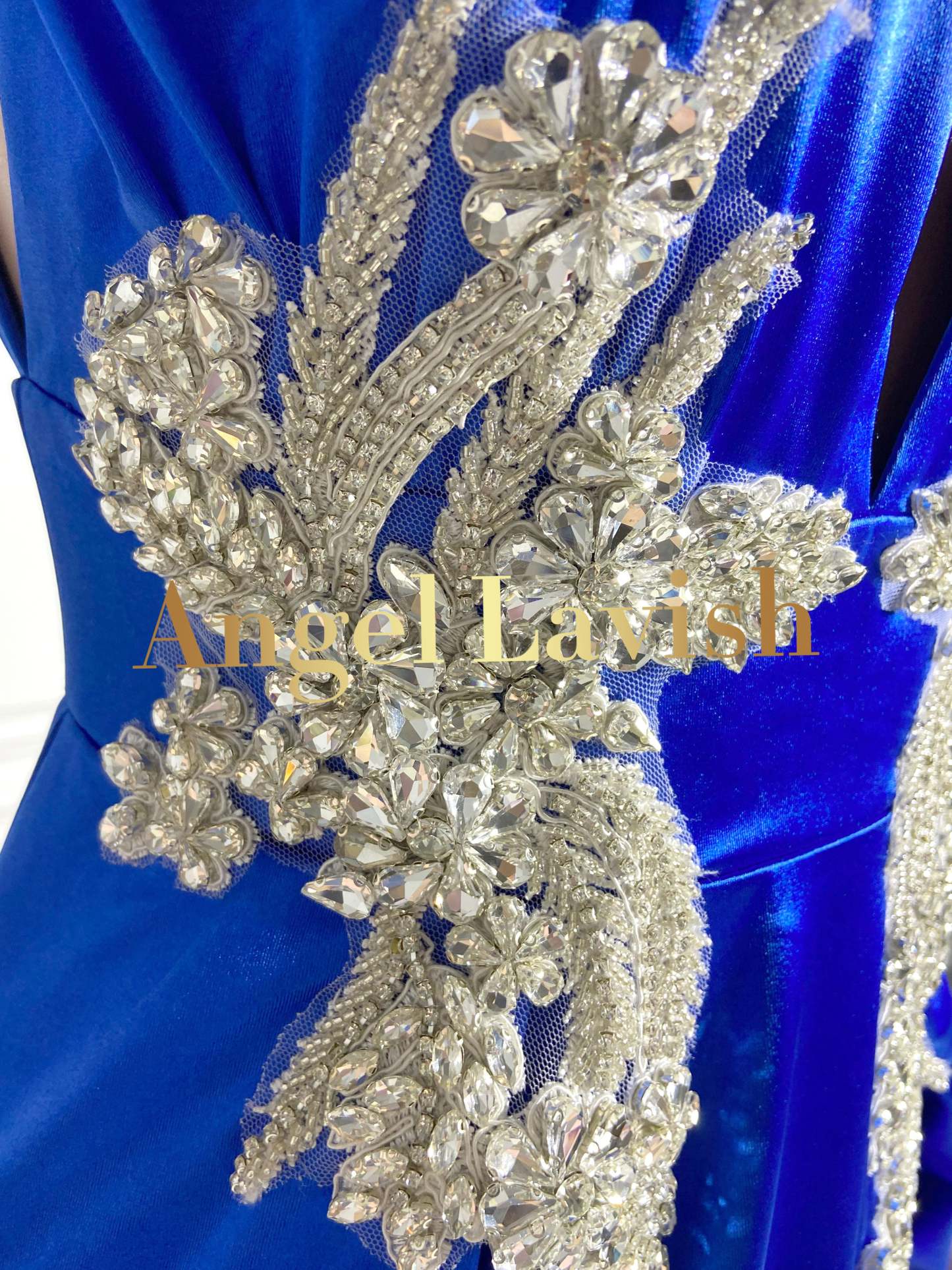 Royal Blue Low Cut Sleeveless Floral Maxi Dress Gown