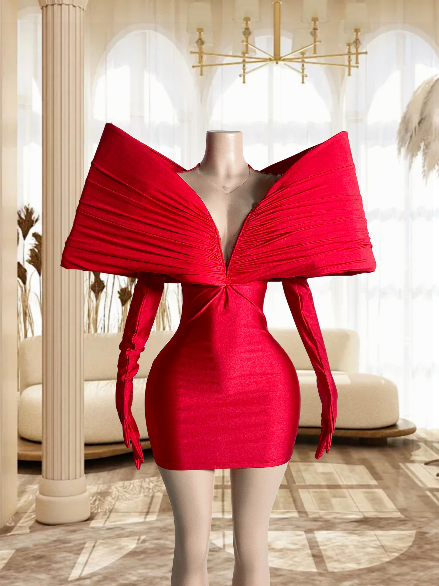 Red Stretchy Satin Elegance Wonder LF2405050 | Angellavish