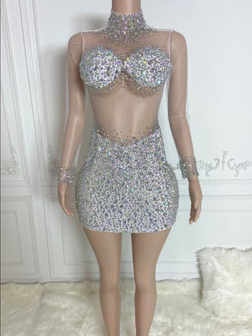 And Rhinestone Long Sleeve Mini Dress