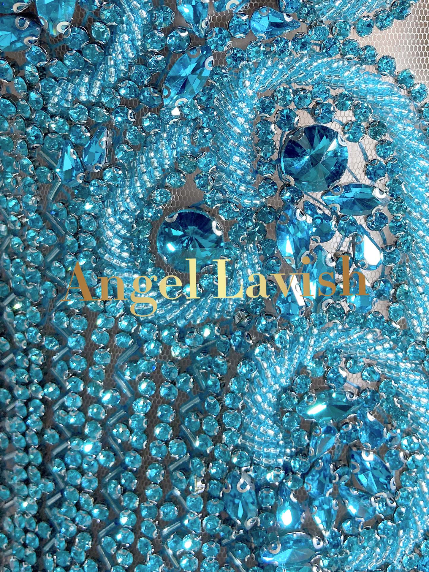 Green&Blue Sparkly Diamond Beaded Tussle Mini Dress