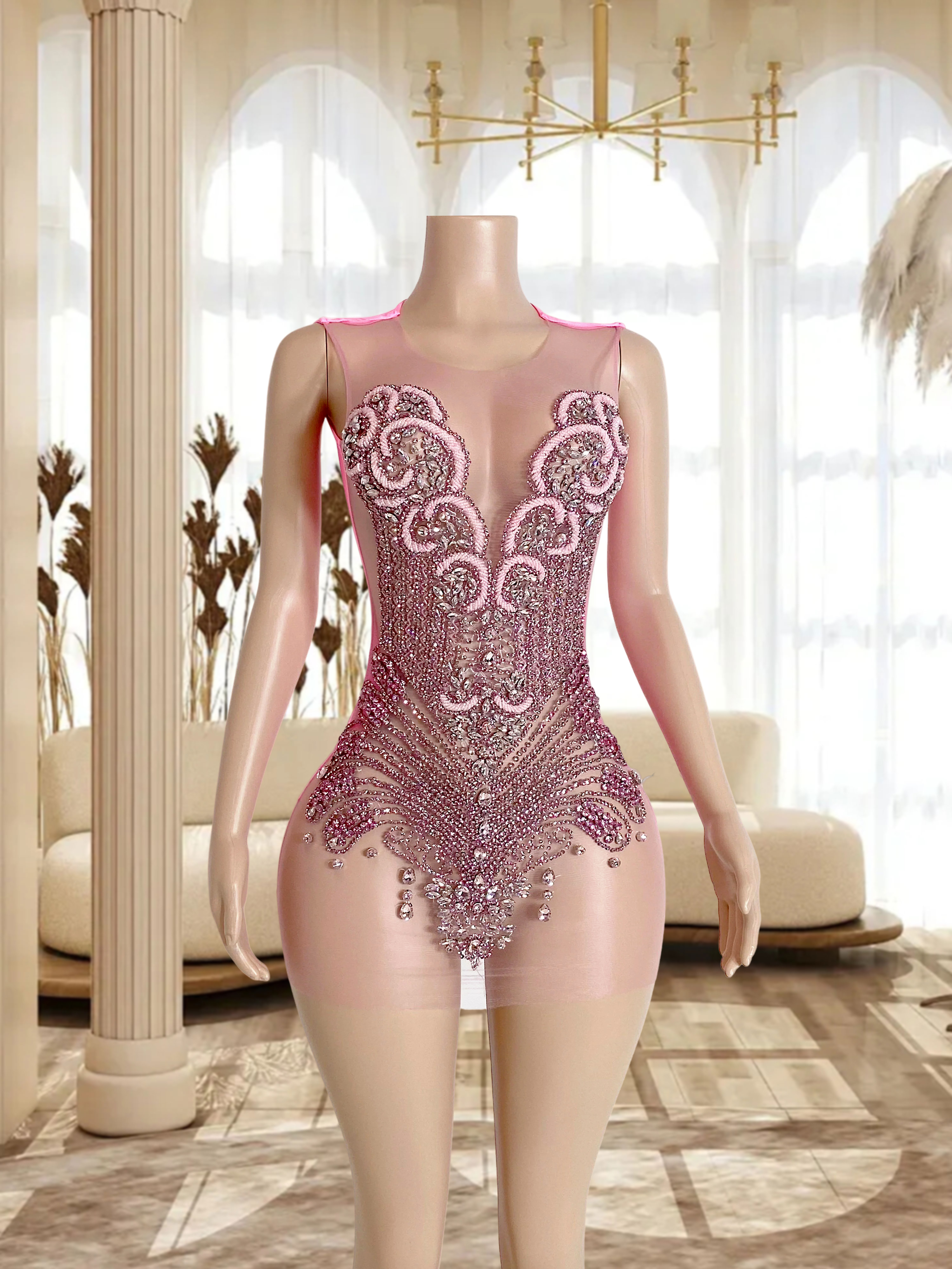 Pink Bead Stone Elegance Dress