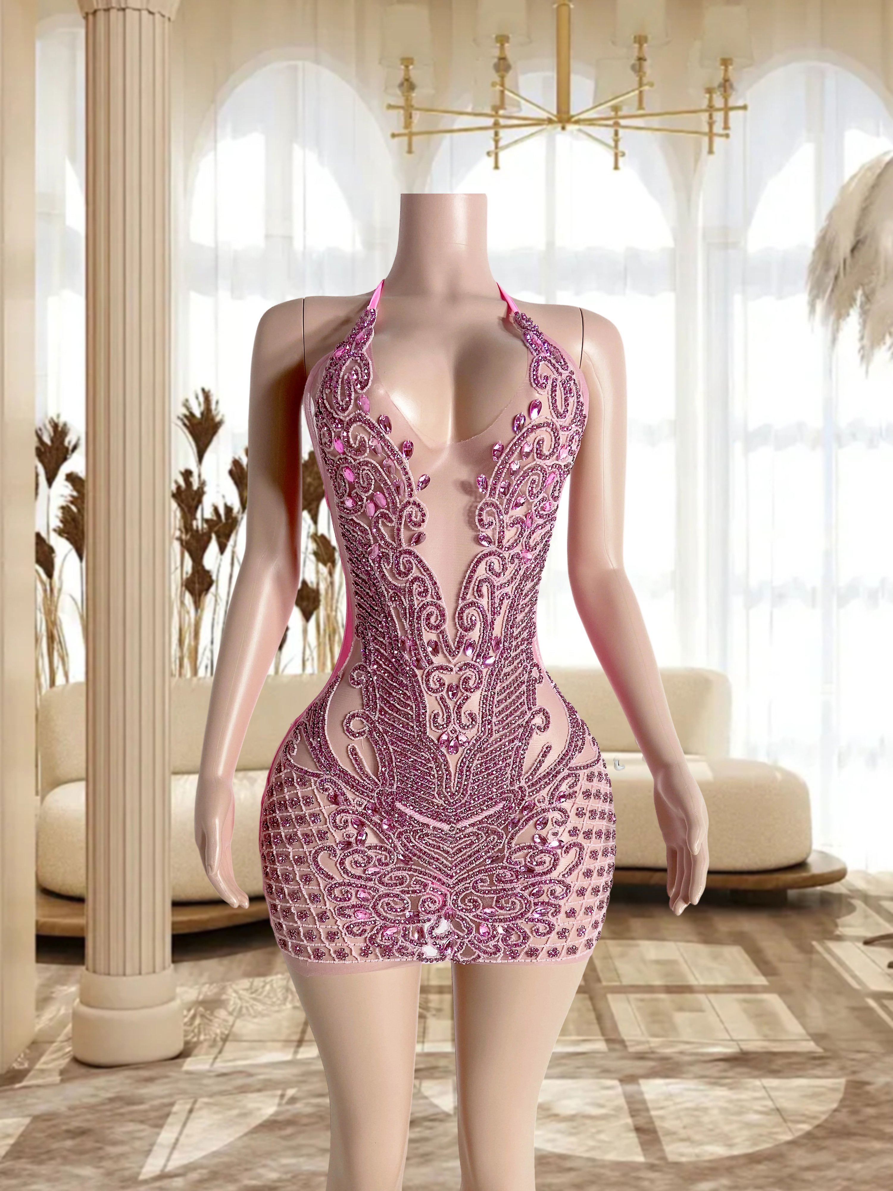 Rosy Strapy Gem Dress