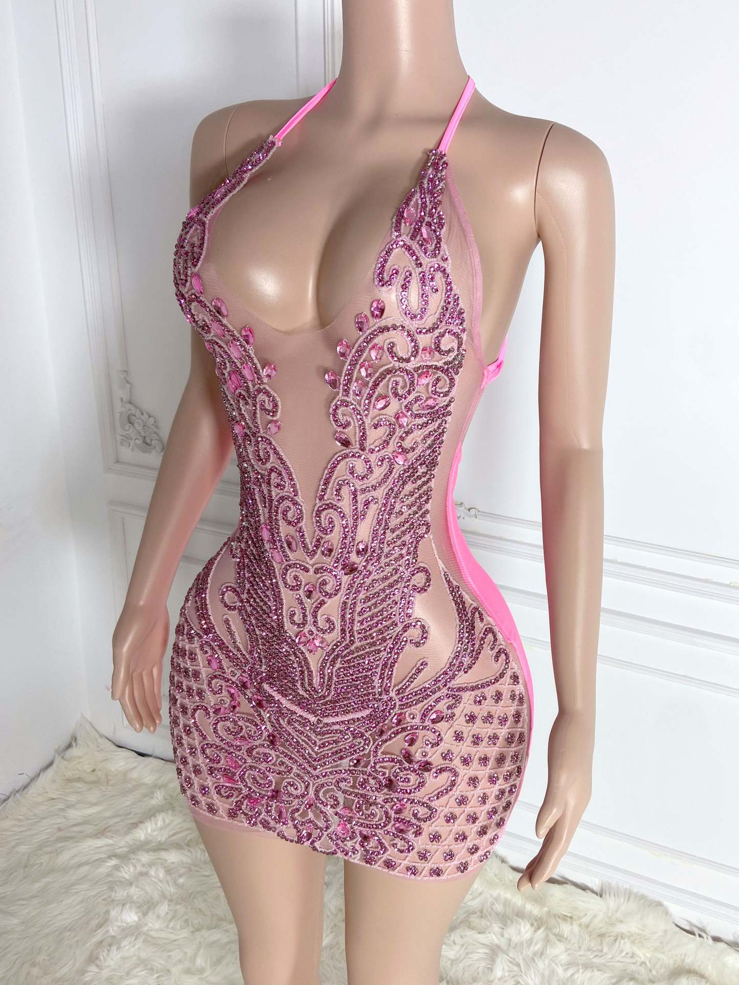 Rosy Strapy Gem Dress