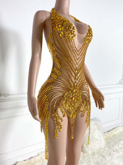Radiant Gold Rhinestone Dress