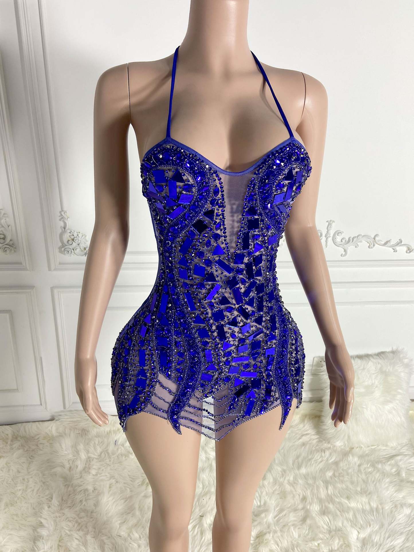 Blue Big Rhinestone Dress