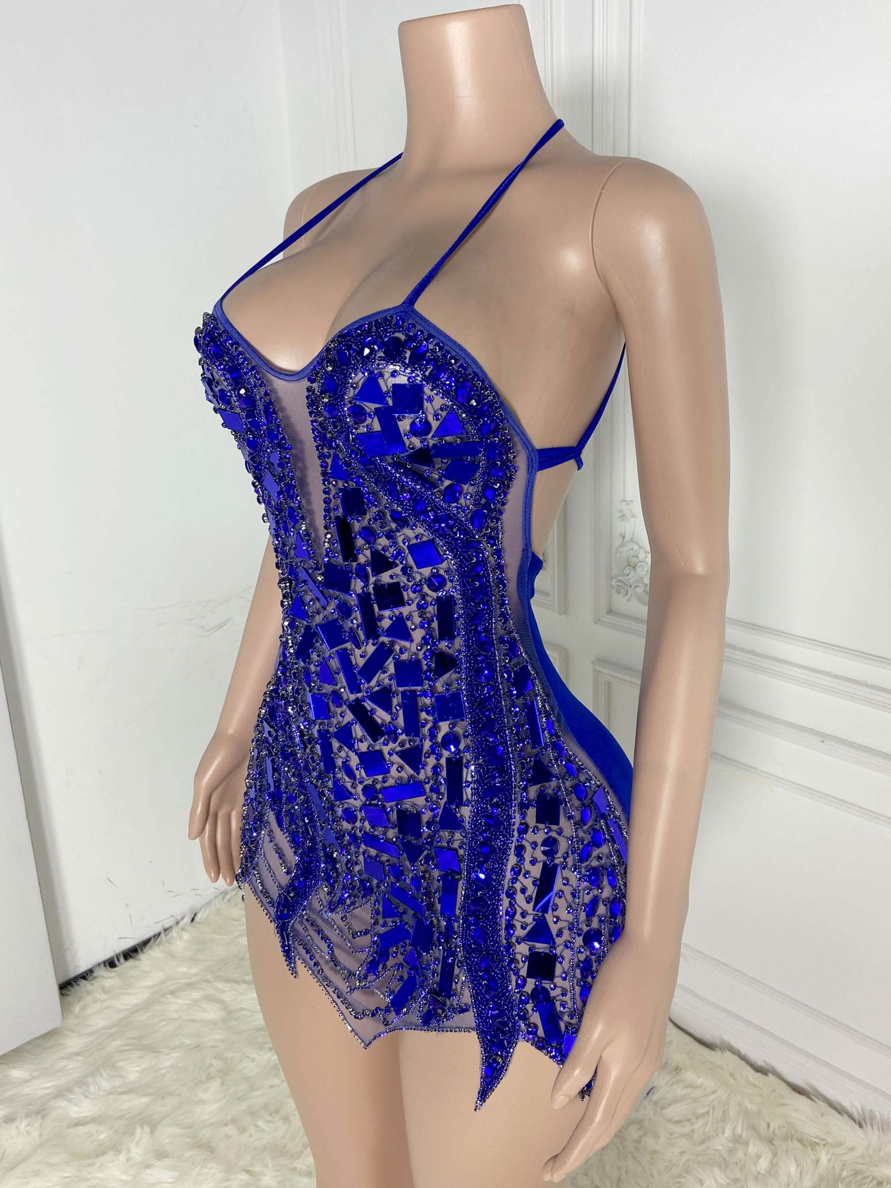 Blue Big Rhinestone Dress