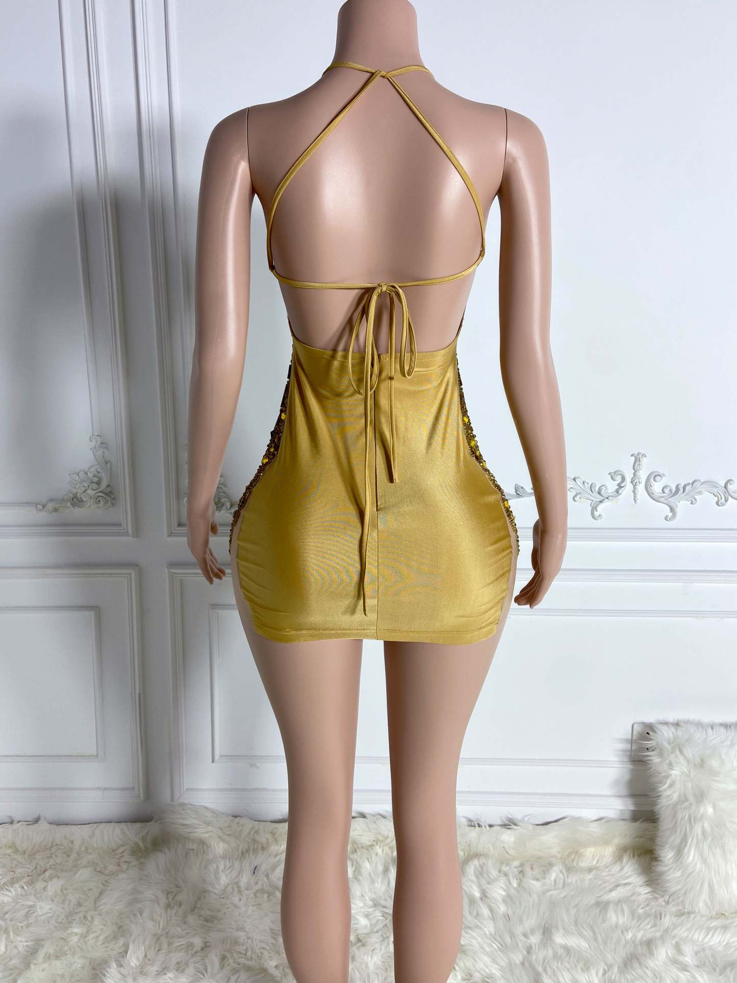 Golden Glitz Backless Dress