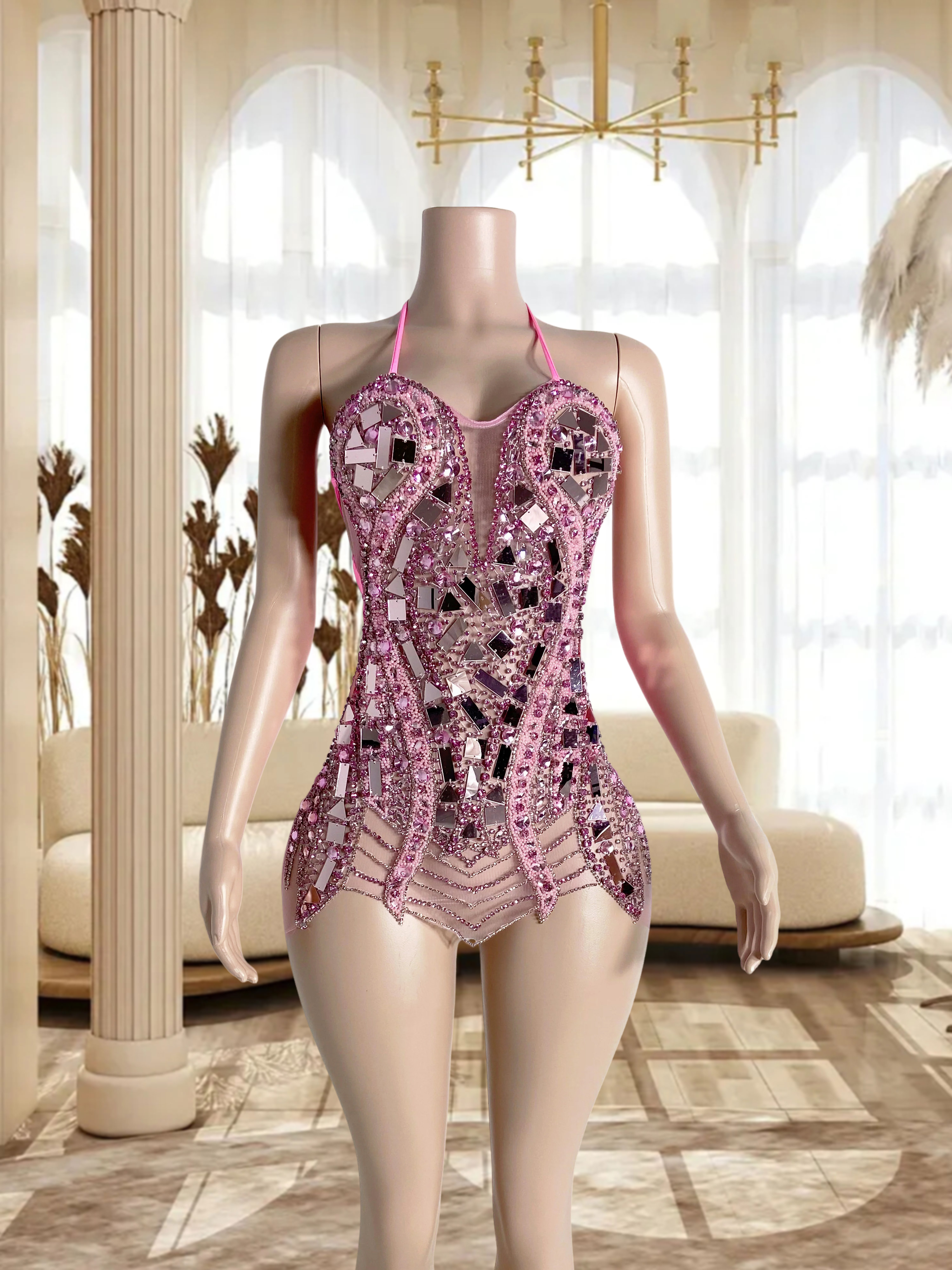 Enchanting Pink Backless Mini Dress