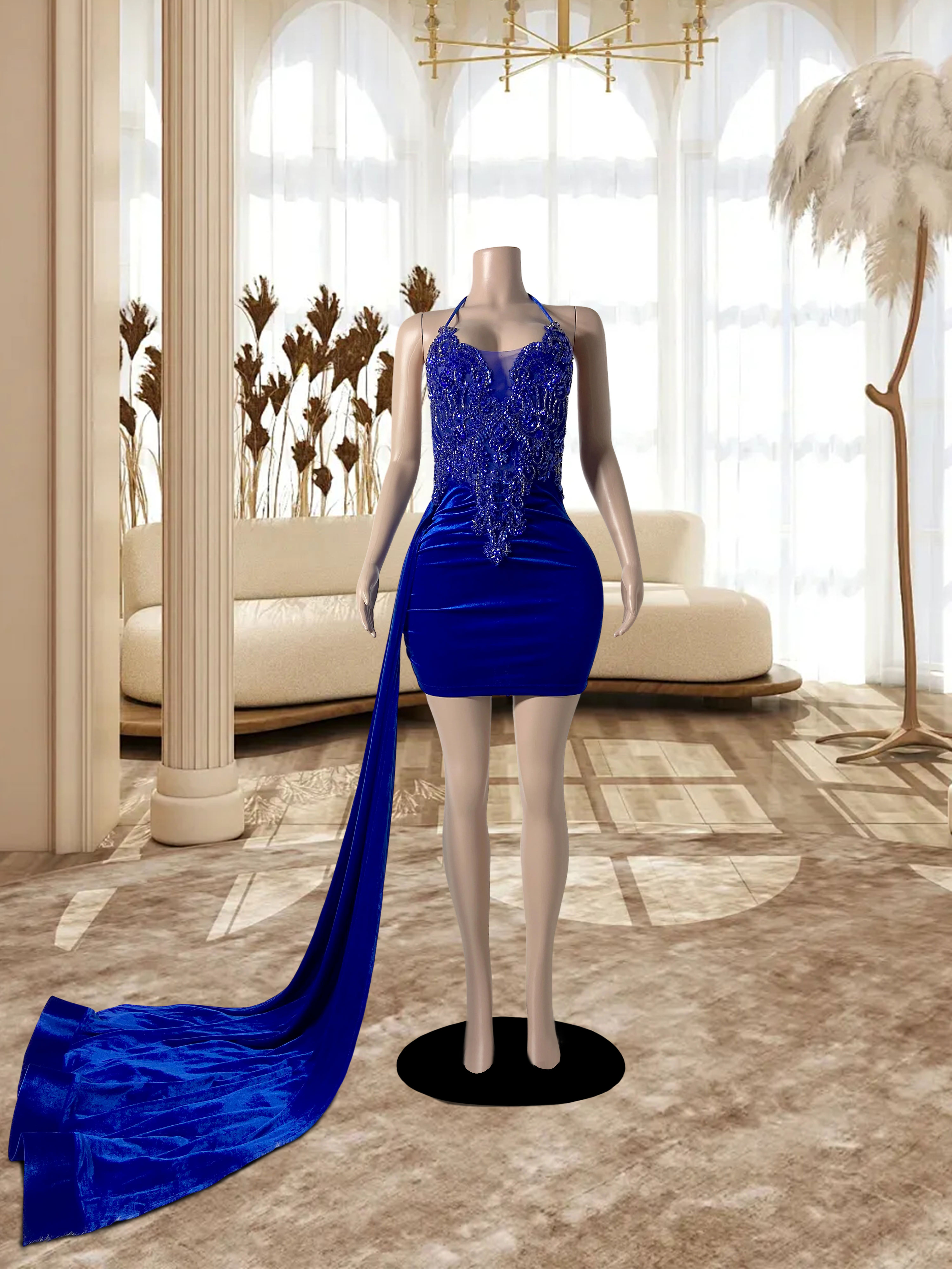 Blue Halter Mini Dress