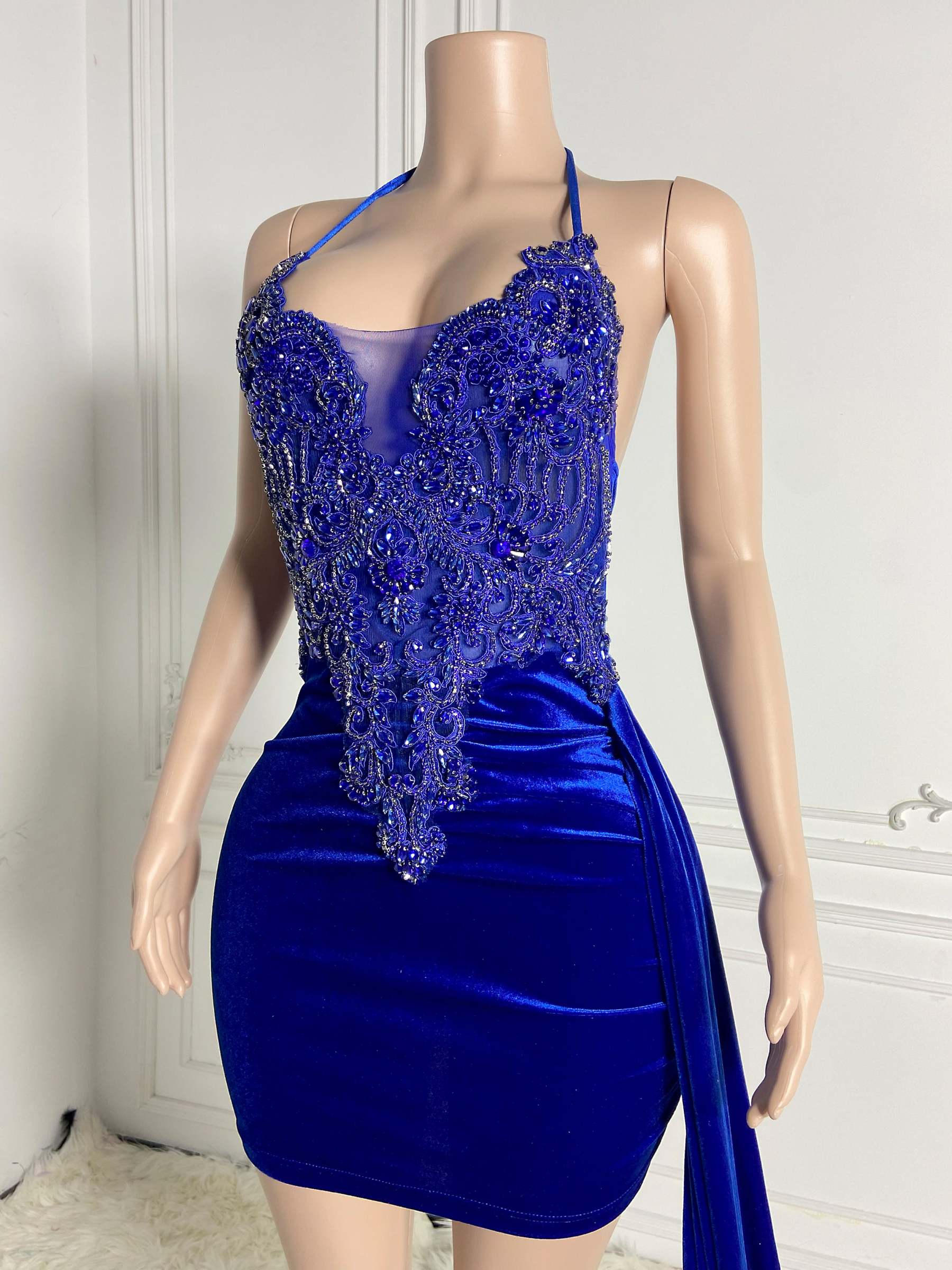 Blue Halter Mini Dress