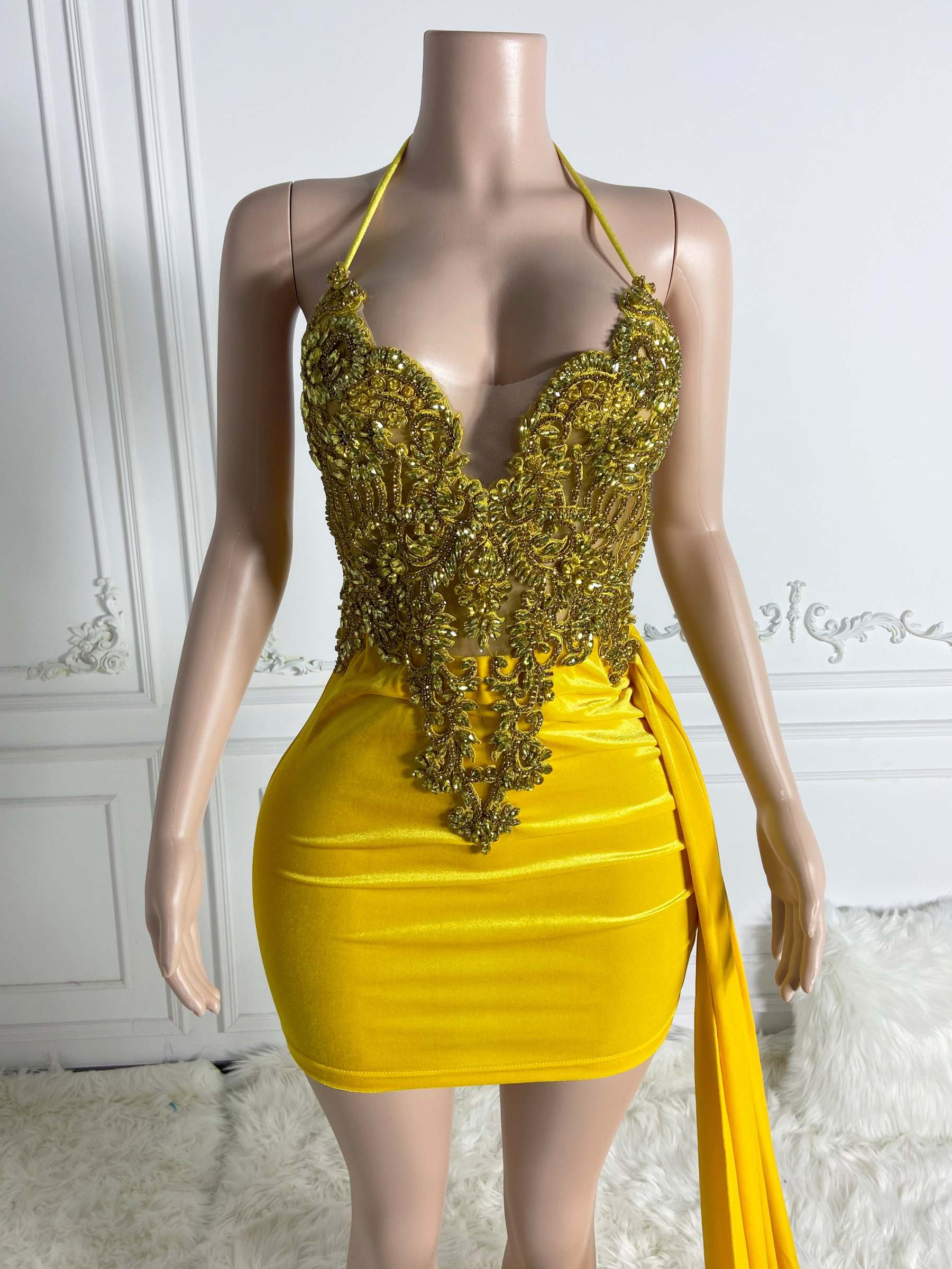 Yellow Backless Mini Dress
