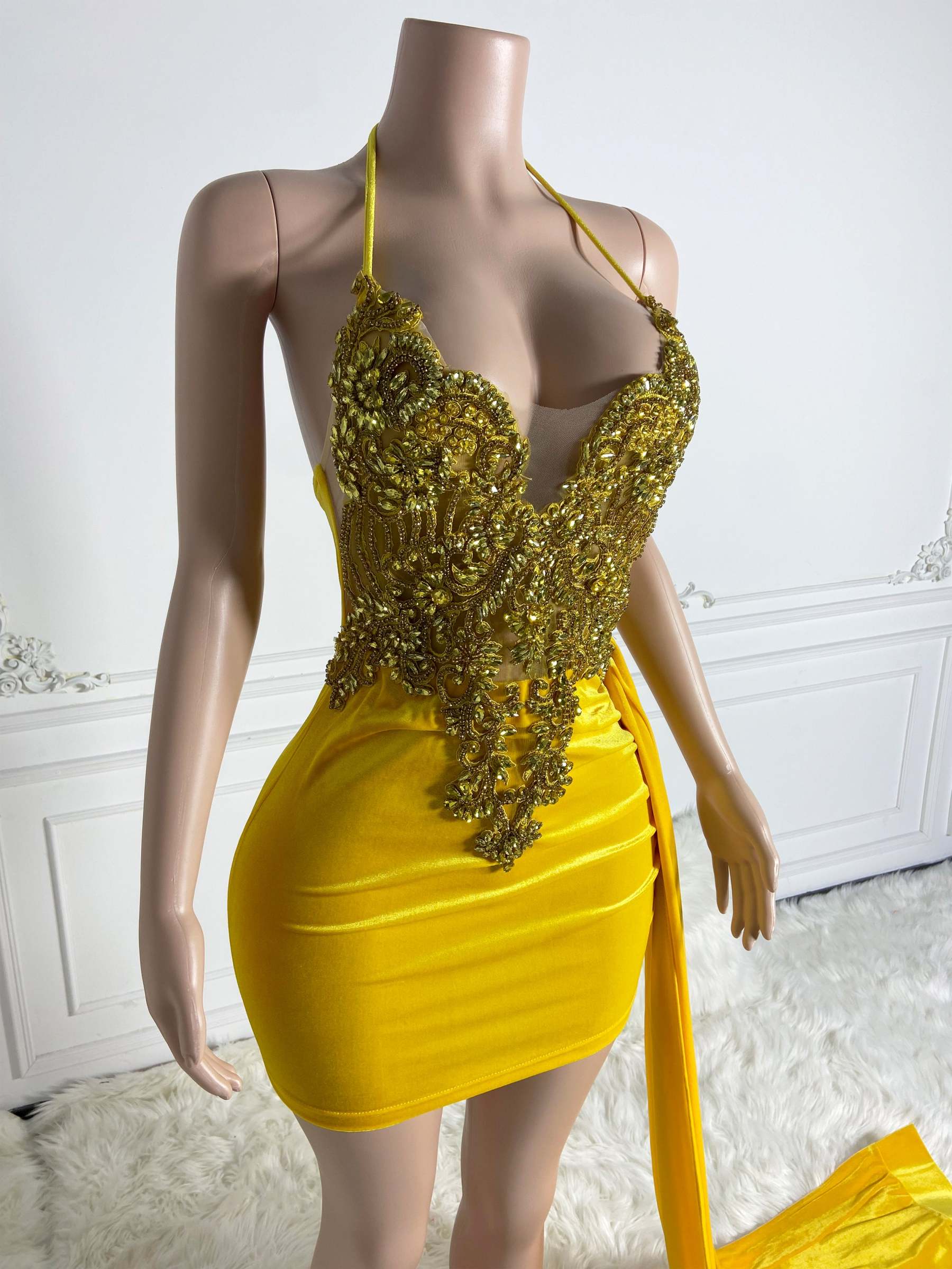 Yellow Backless Mini Dress