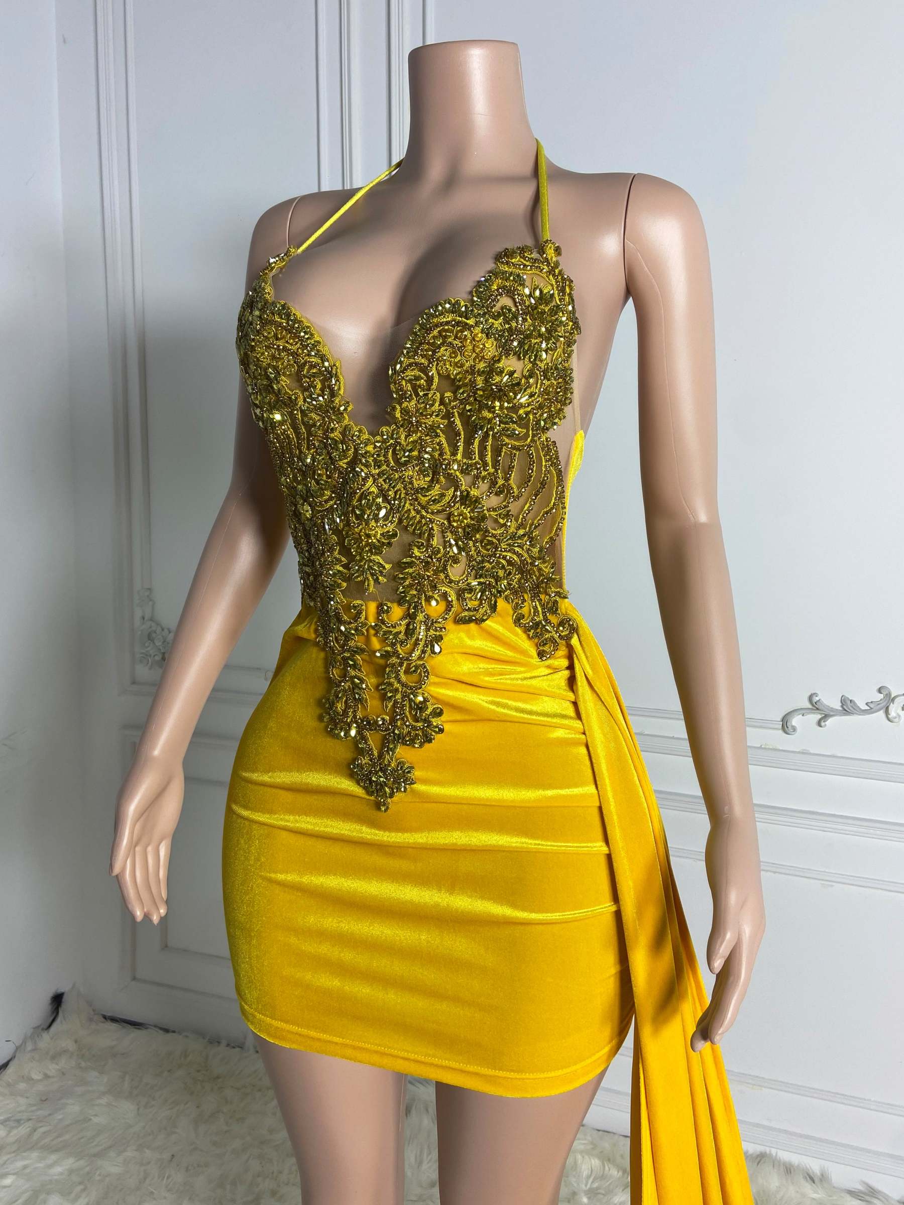 Yellow Backless Mini Dress