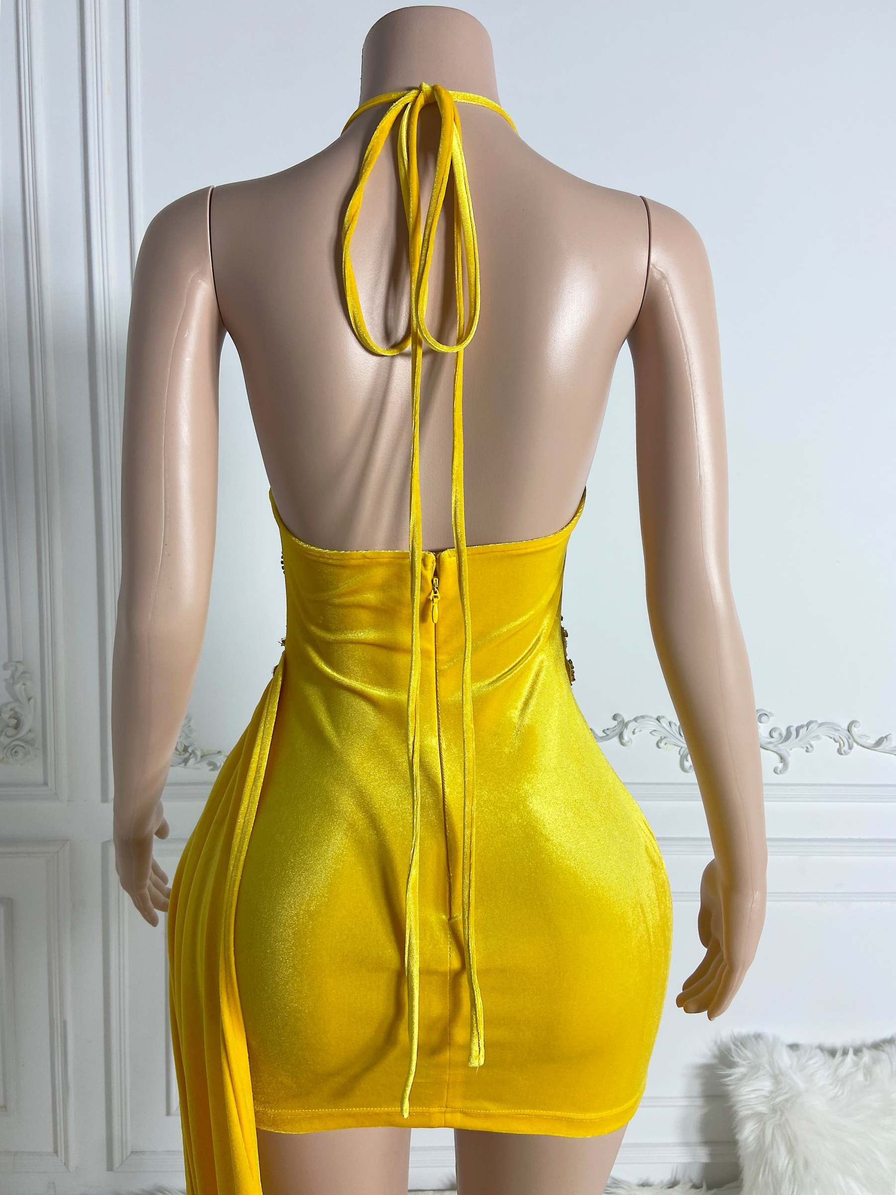 Yellow Backless Mini Dress