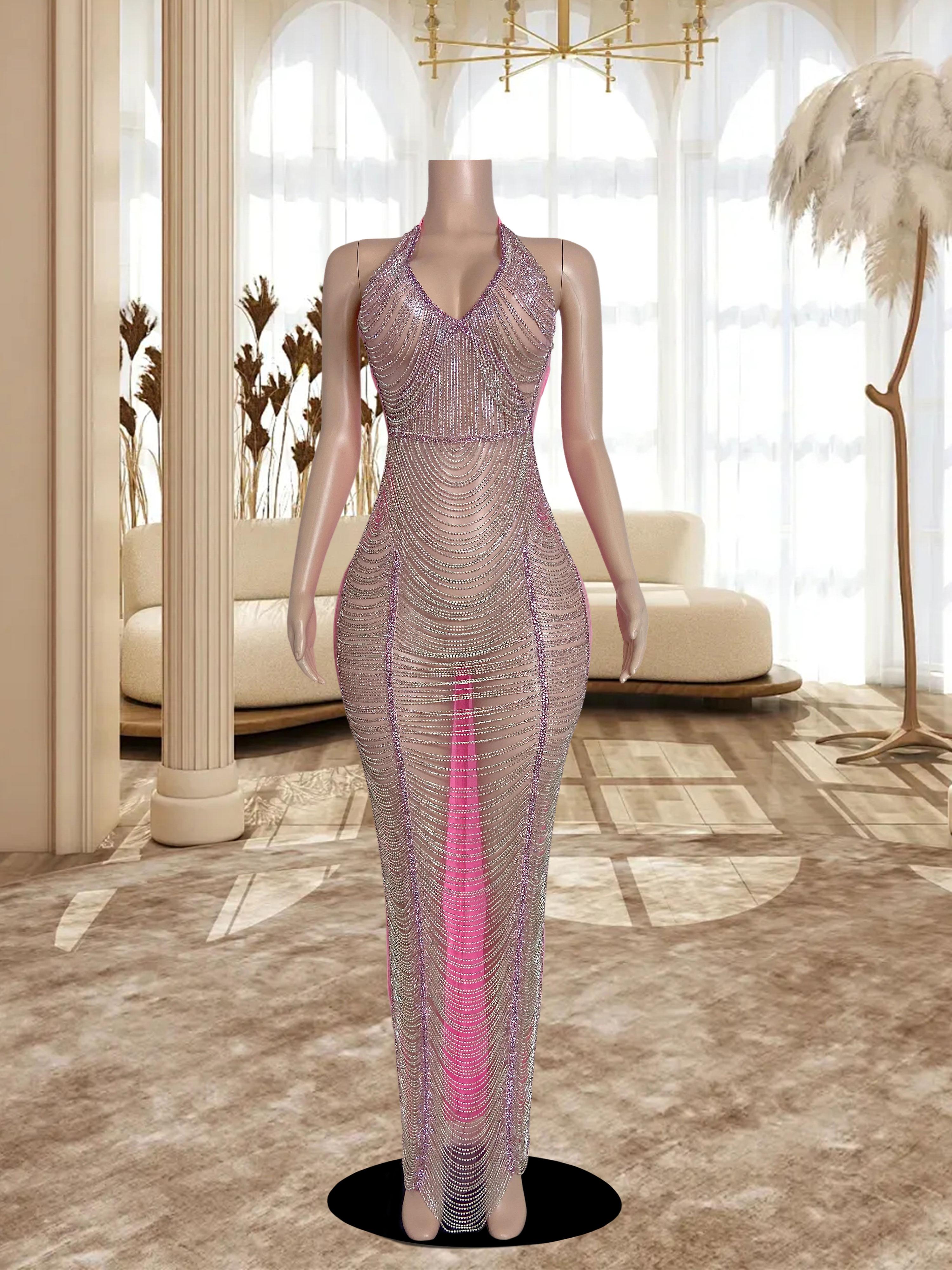 Pink Halter Glam Long Dress