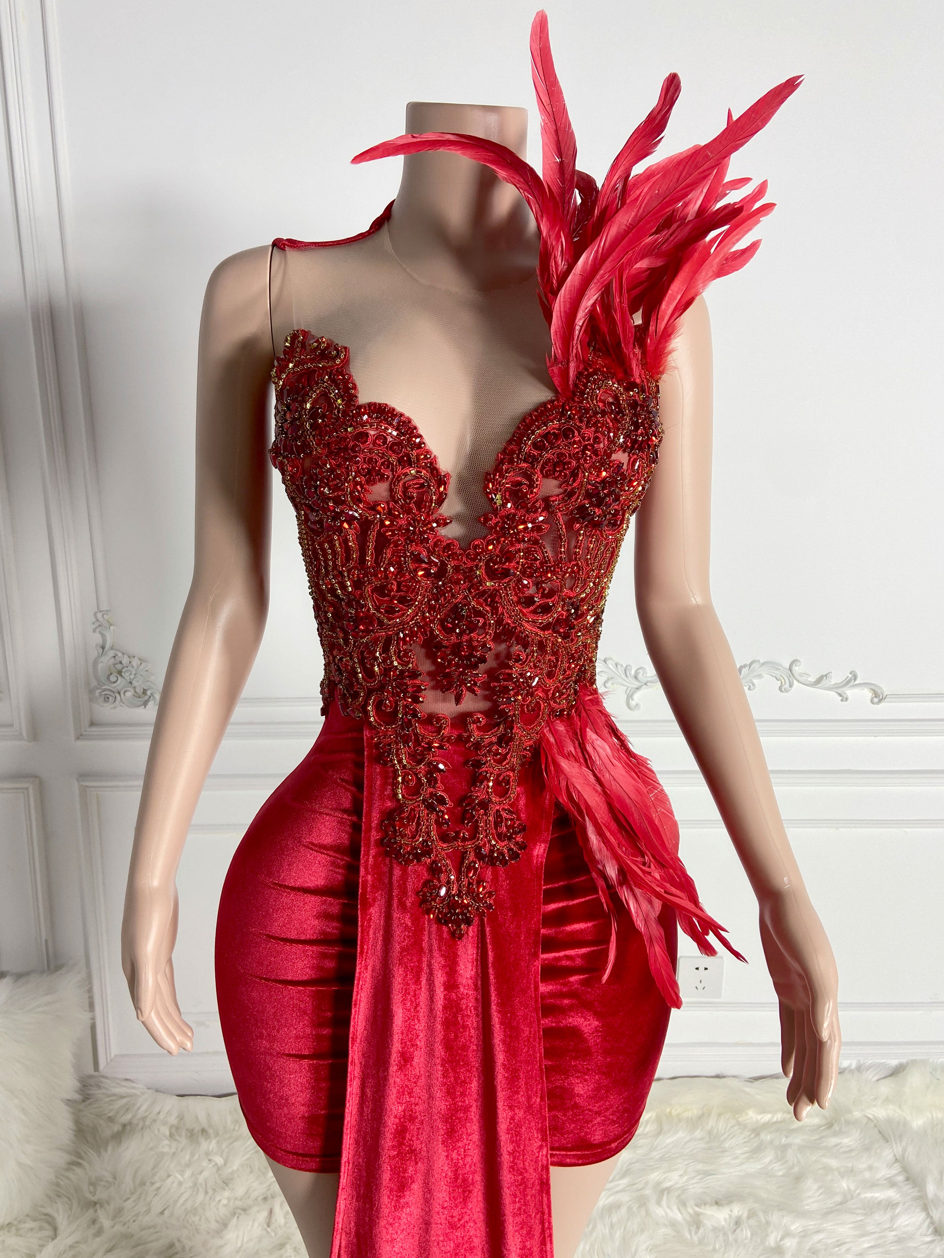 Feathered Sleeveless Mini Dress