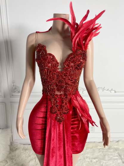 Feathered Sleeveless Mini Dress