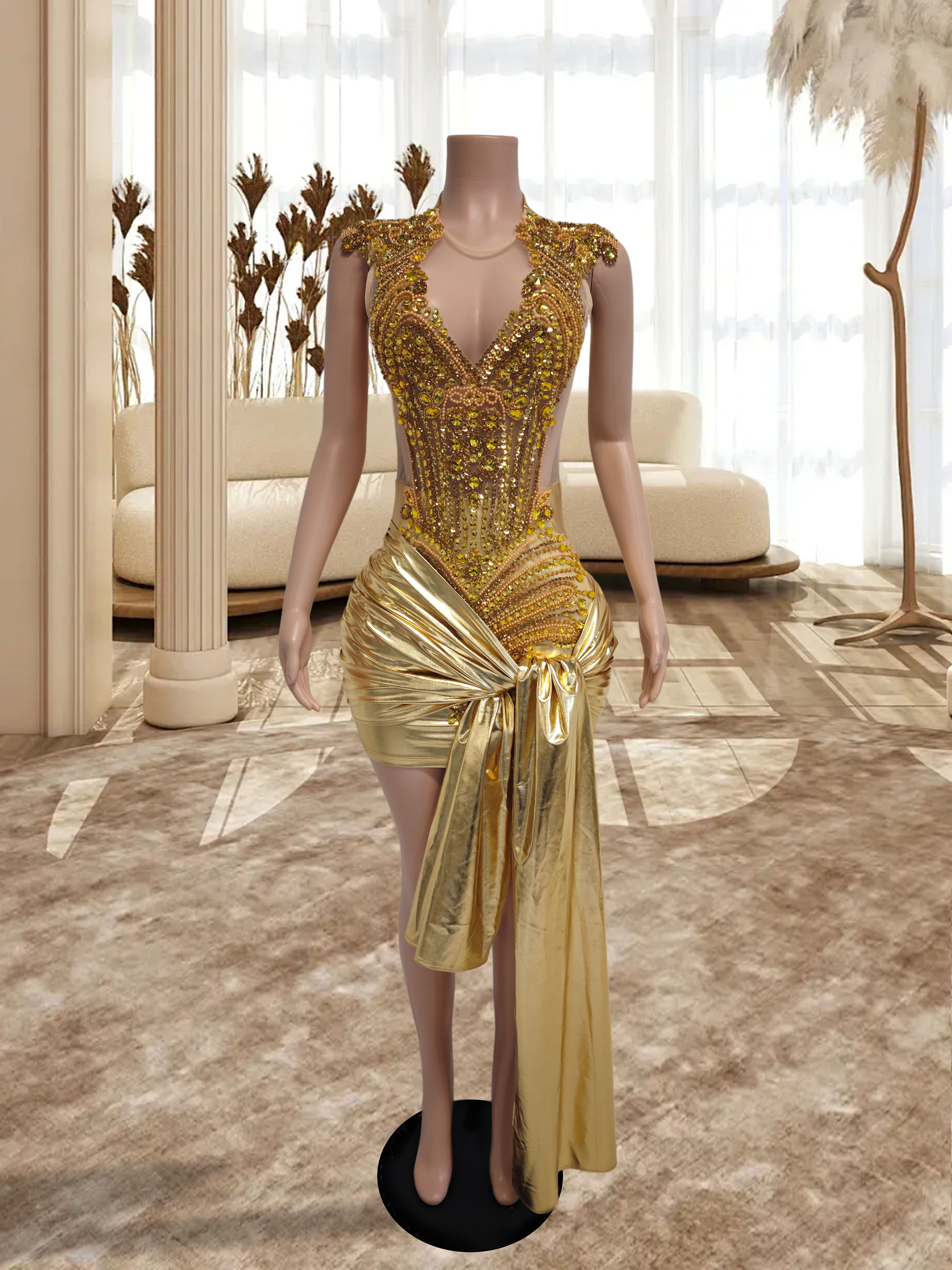 Gold Mini Dress TH23032808