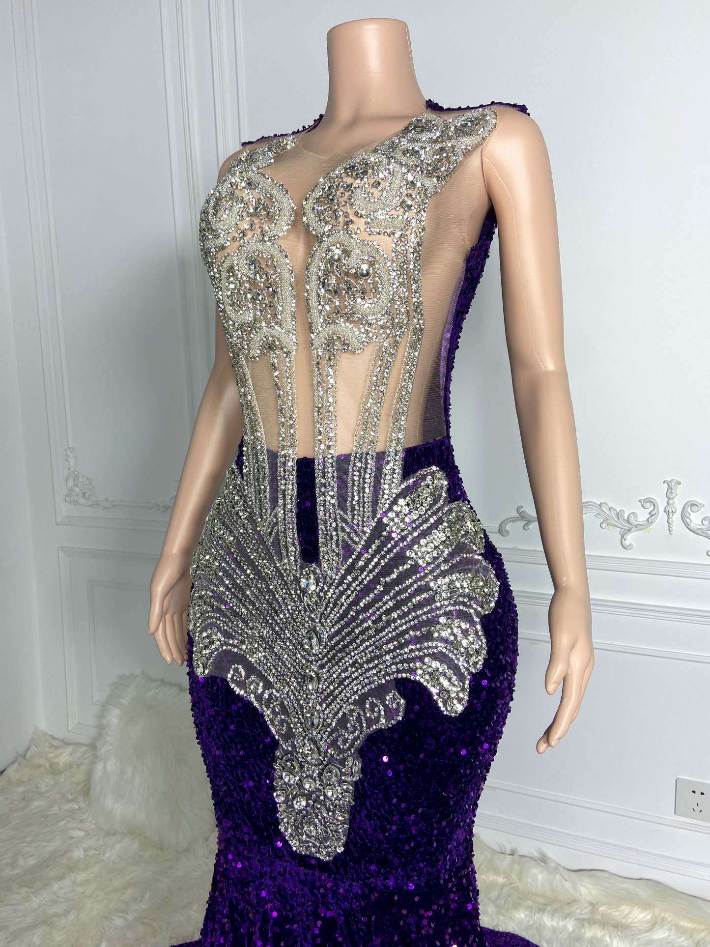 Silver Sequined Maxi Gown