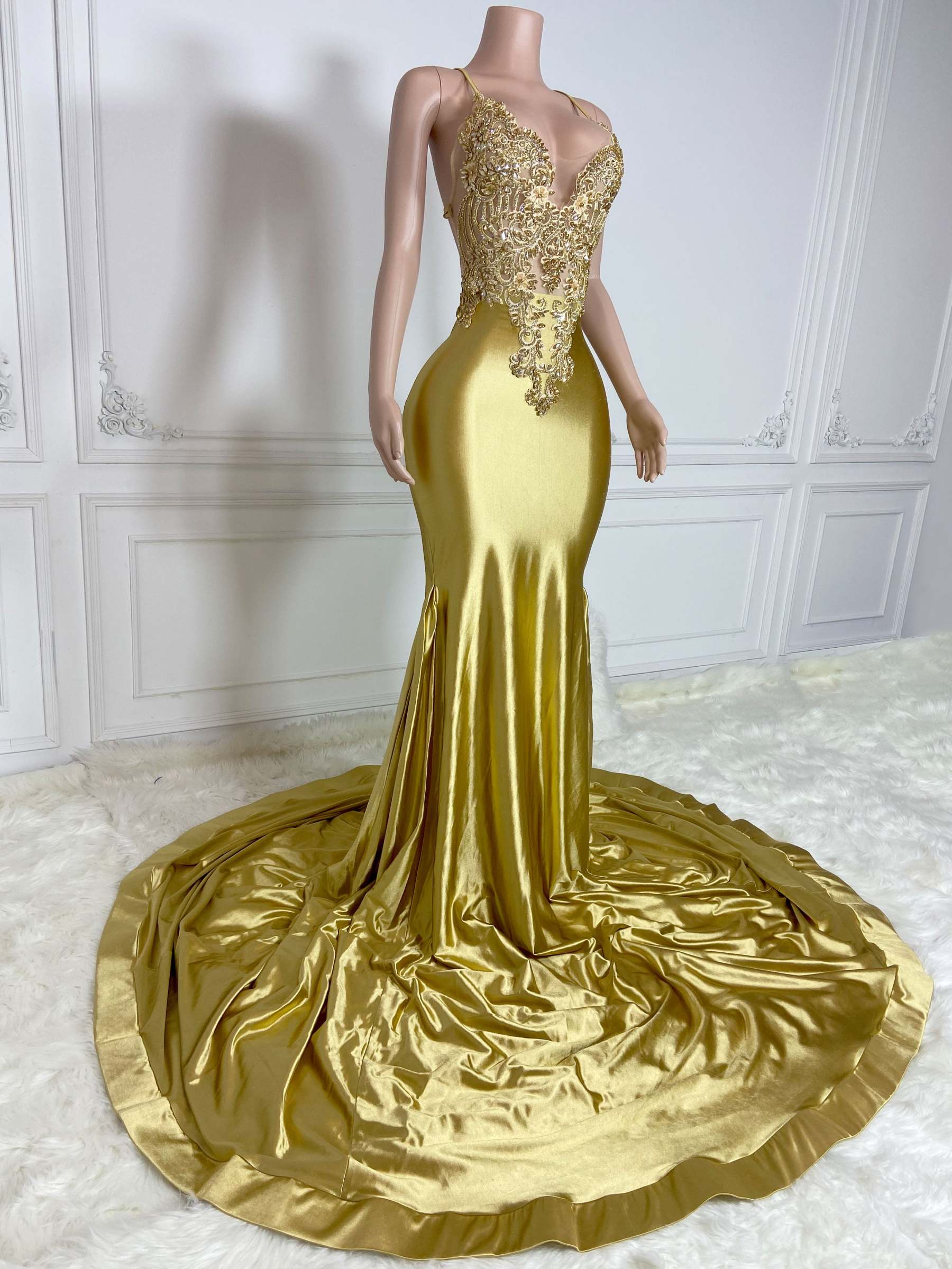 Golden V Neck Elegance Gown