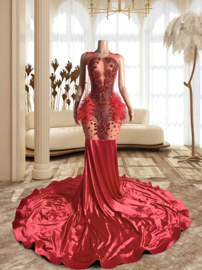 Dazzle Red See-Through Gown