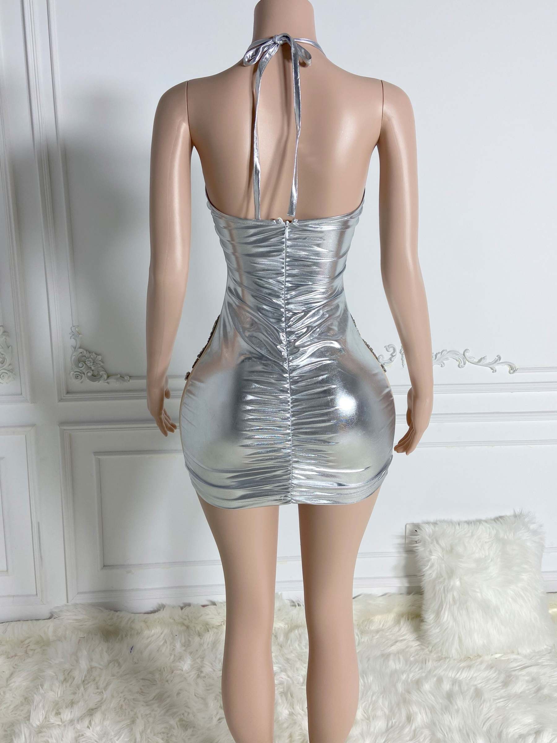 Silver Beads Wrinkles Dress